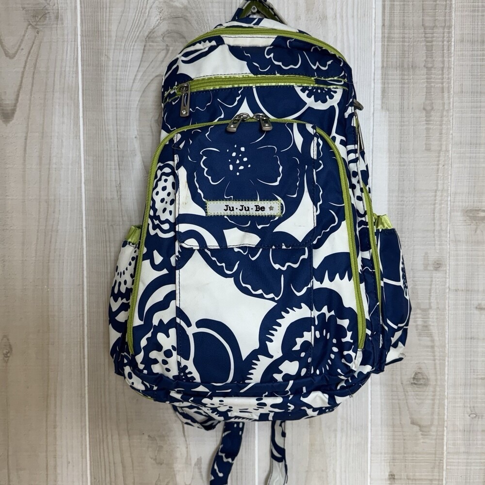 Ju Ju Be Be Right Back Diaper Backpack Colbalt Blossom Blue Green Floral Pattern